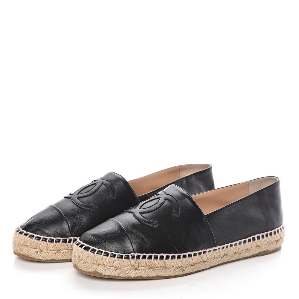 CHANEL Black Espadrille Flats